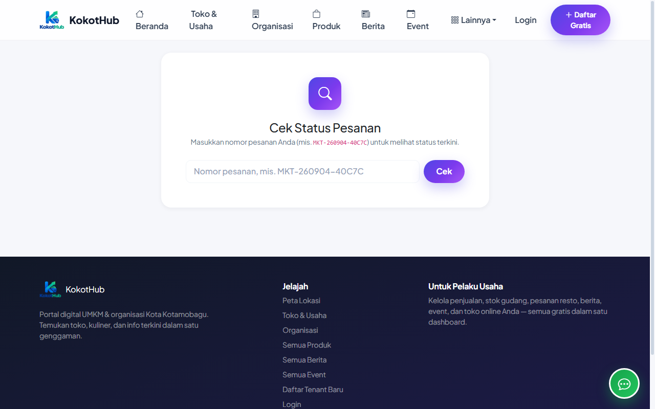 Cek status pesanan
